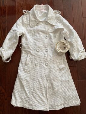 White Quilted Kids Pea Coat with Belt